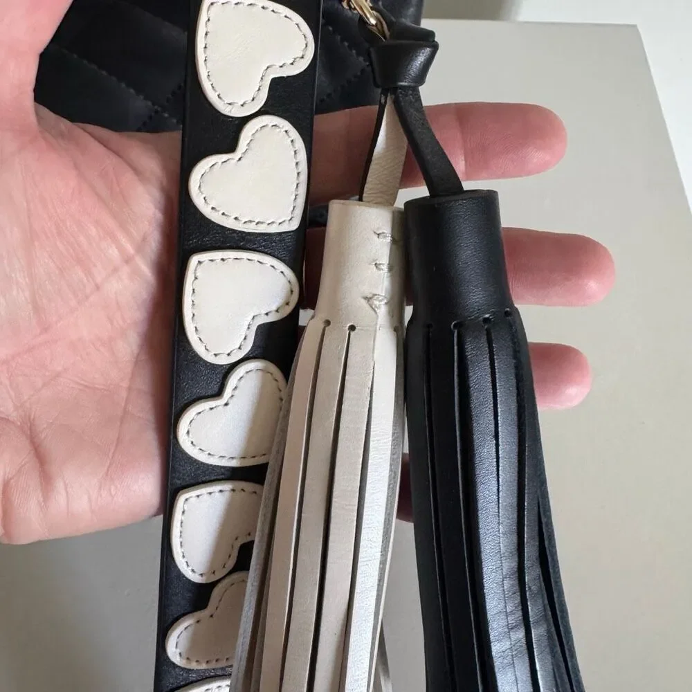 Kate Spade Quilted Leather Crossbody Bag With Embroidery Heart Strap & Tassels